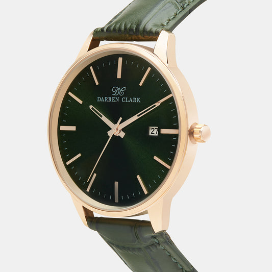 Men Quartz Green Dial Analog Leather Watch 1001L-L0314 Darren Clark 42 mm Round Quartz watch
