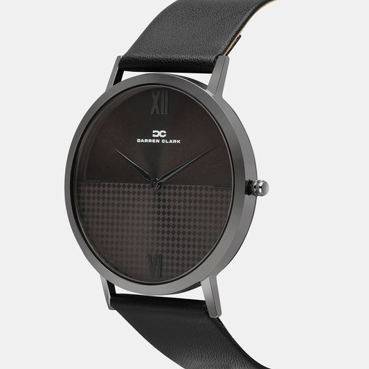 Men Quartz Black Dial Analog Leather Watch 1005F-L0404 Darren Clark 38 mm Round Quartz watch