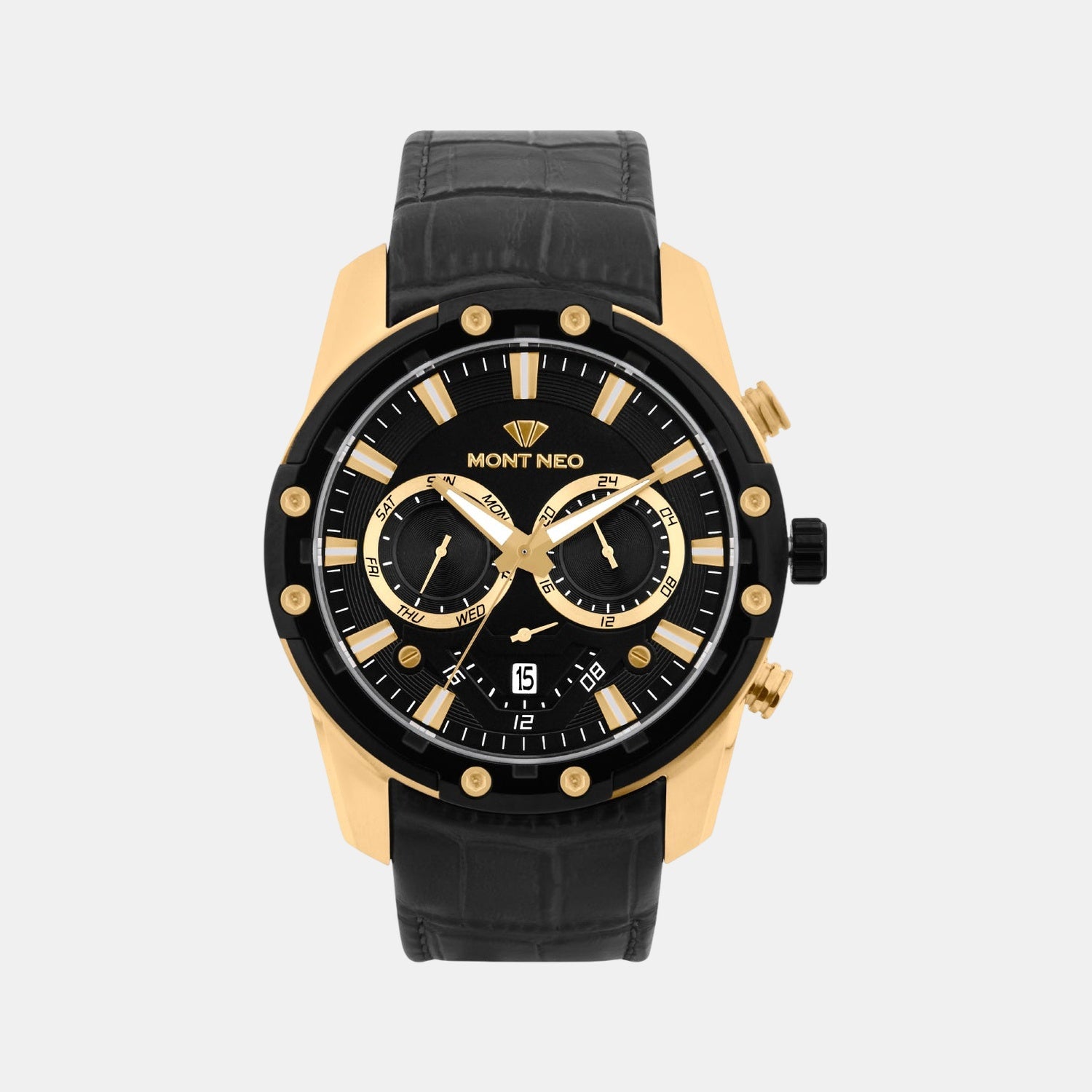 Mont Neo Men Black Leather Watch 1053M-L2404 – Just In Time