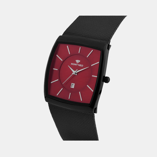 Men Quartz Maroon Dial Analog Mesh Watch 1060E-B1104 Mont Neo 31 mm Square Quartz watch