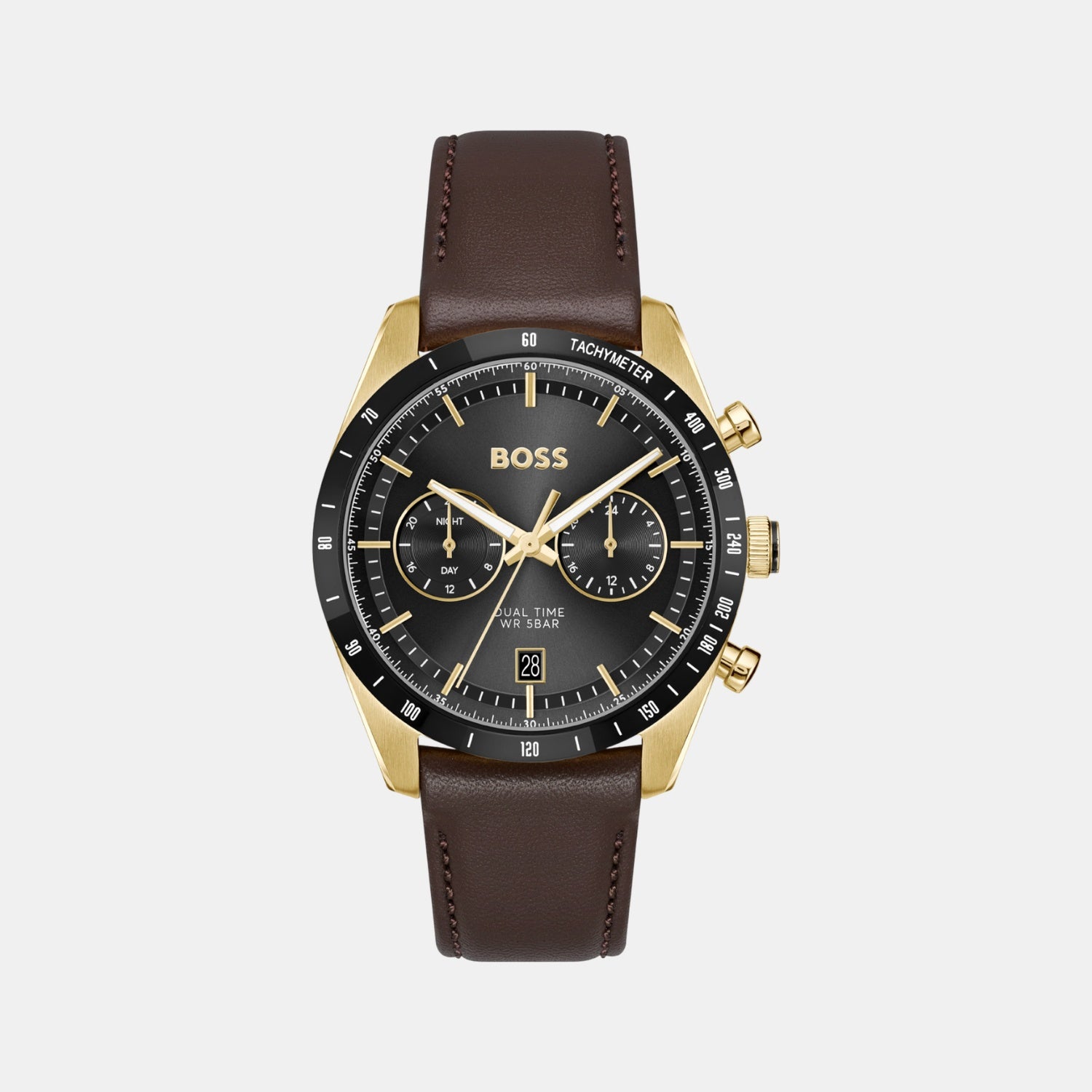 Boss Tourmaster Men Black Chronograph Leather Watch 1514285 – Just