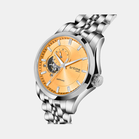 Men Automatic Yellow Dial Analog Metal Watch 166-M11301 Men Automatic Yellow Dial Analog Metal Watch 166-M11301
