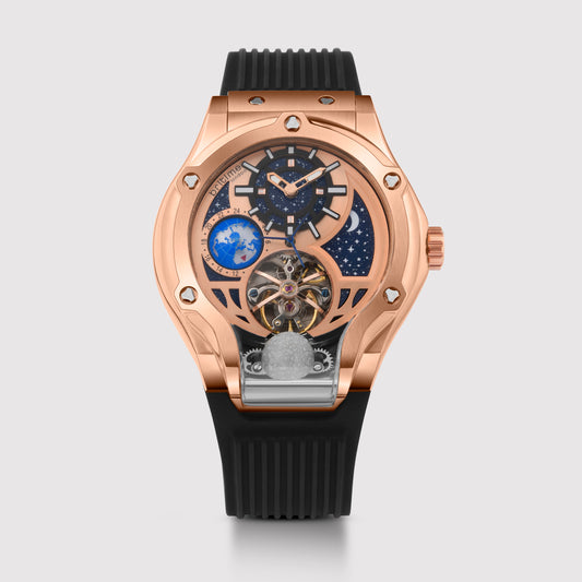 Asteroid Men Automatic Rose Gold Dial Multi-Function Silicone Watch 777-P30706 Britime 46 mm Round Automatic watch