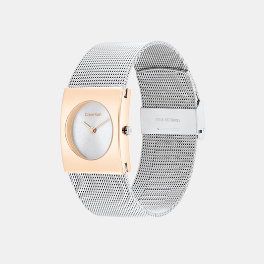 Ck Pulse Women Quartz Silver & White Dial Analog Mesh Watch 25100063 Calvin Klein 26.4 mm Rectangular Quartz watch