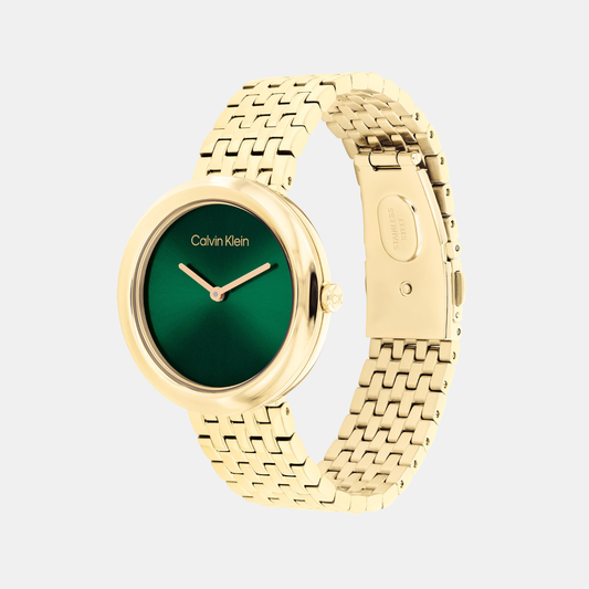 Twisted Bezel Women Quartz Green Dial Analog Stainless Steel Watch 25100066 Calvin Klein 34 mm Round Quartz watch