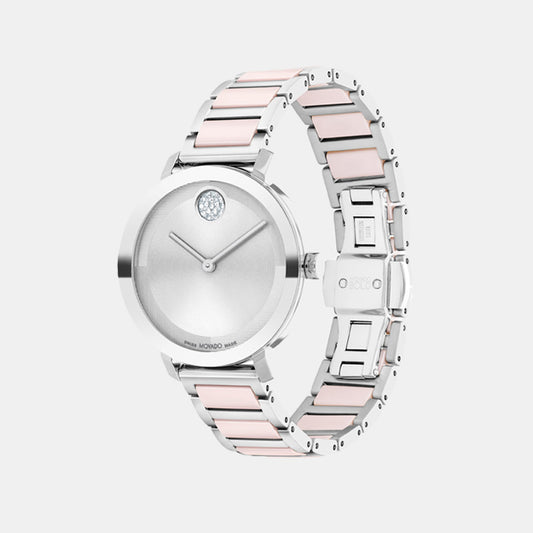 Bold Evolution Women Quartz Silver Dial Analog Stainless Steel Watch 3601236 Movado 34 mm Round Quartz watch
