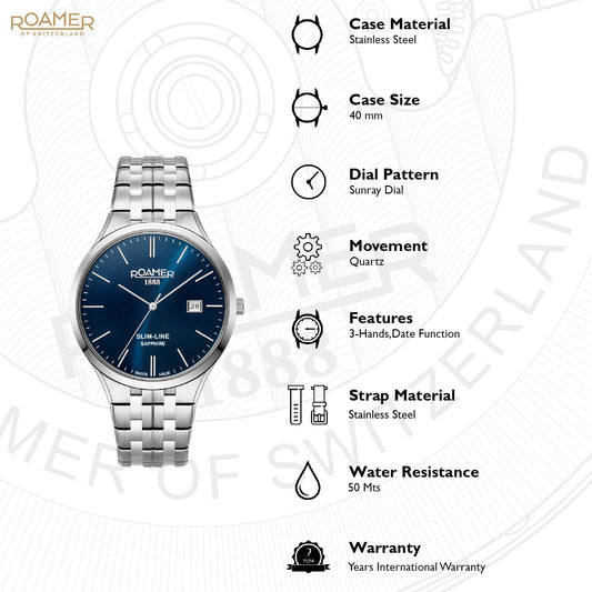 Slim Line Classic Men Quartz Blue Dial Analog Stainless Steel Watch 512833 41 45 20 Slim Line Classic Men Quartz Blue Dial Analog Stainless Steel Watch 512833 41 45 20
