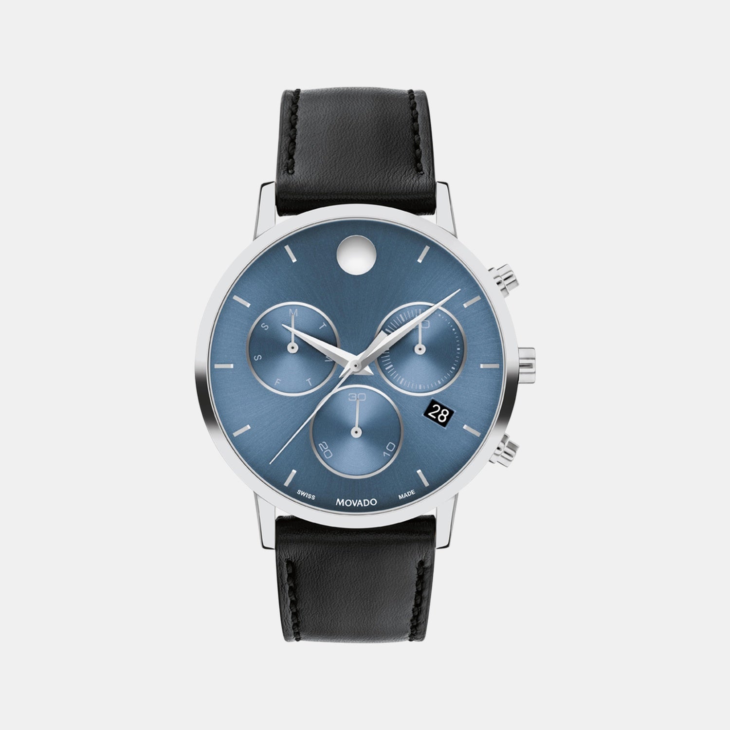 Movado Museum Men Blue Chronograph Leather Watch 607889 – Just In Time