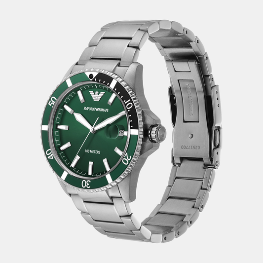Sea Explorer Men Quartz Green Dial Analog Stainless Steel Watch AR11338 Emporio Armani 42 mm Round Quartz watch