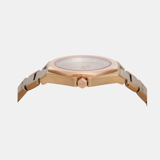 Women Quartz Beige Gold Dial Analog Stainless Steel Watch AX4616 Armani Exchange 34 mm Hexagonal Quartz watch