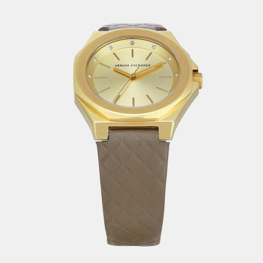 Women Quartz Gold Dial Analog Leather Watch AX4617 Women Quartz Gold Dial Analog Leather Watch AX4617