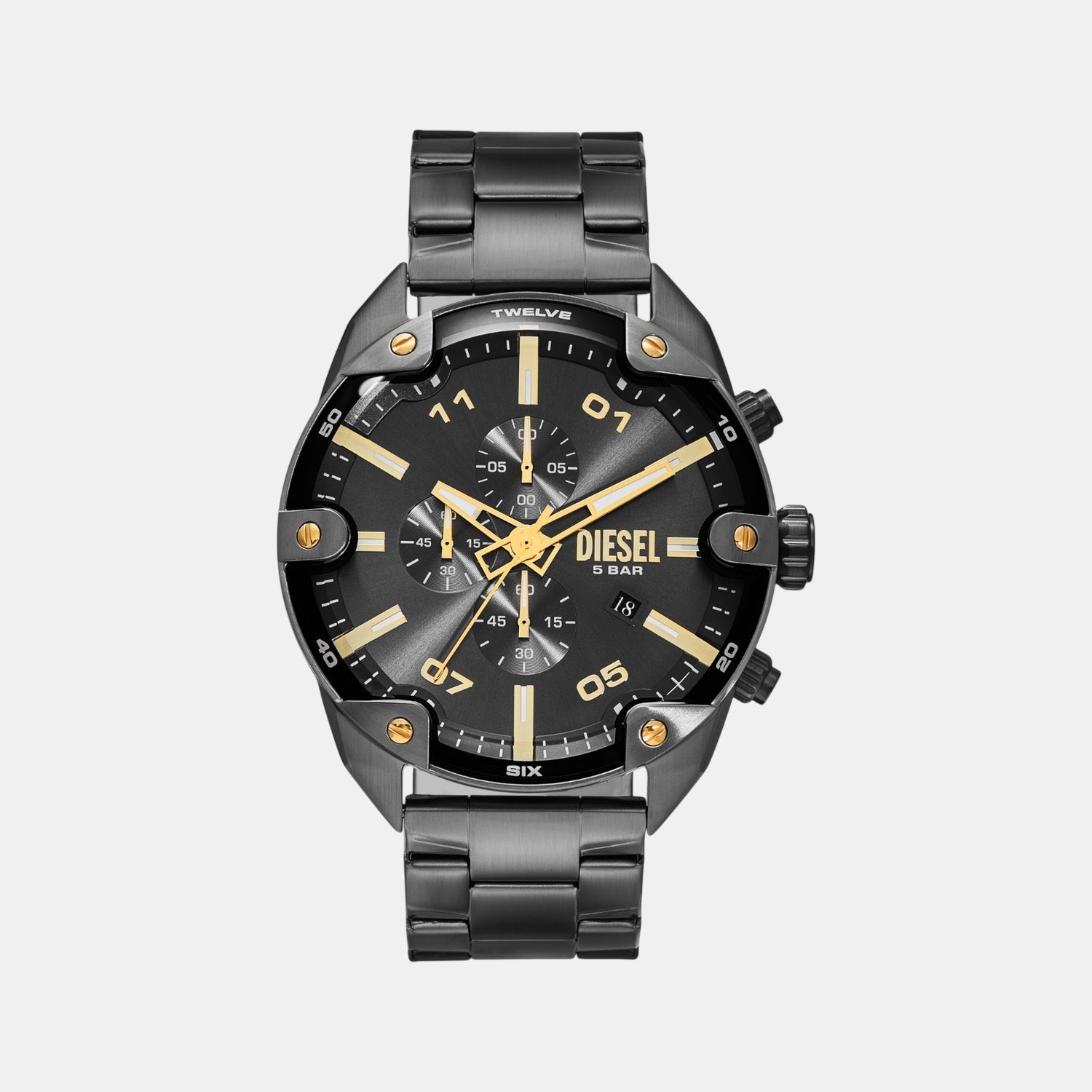 Diesel Spiked Men Quartz Grey Dial Chronograph Stainless Steel