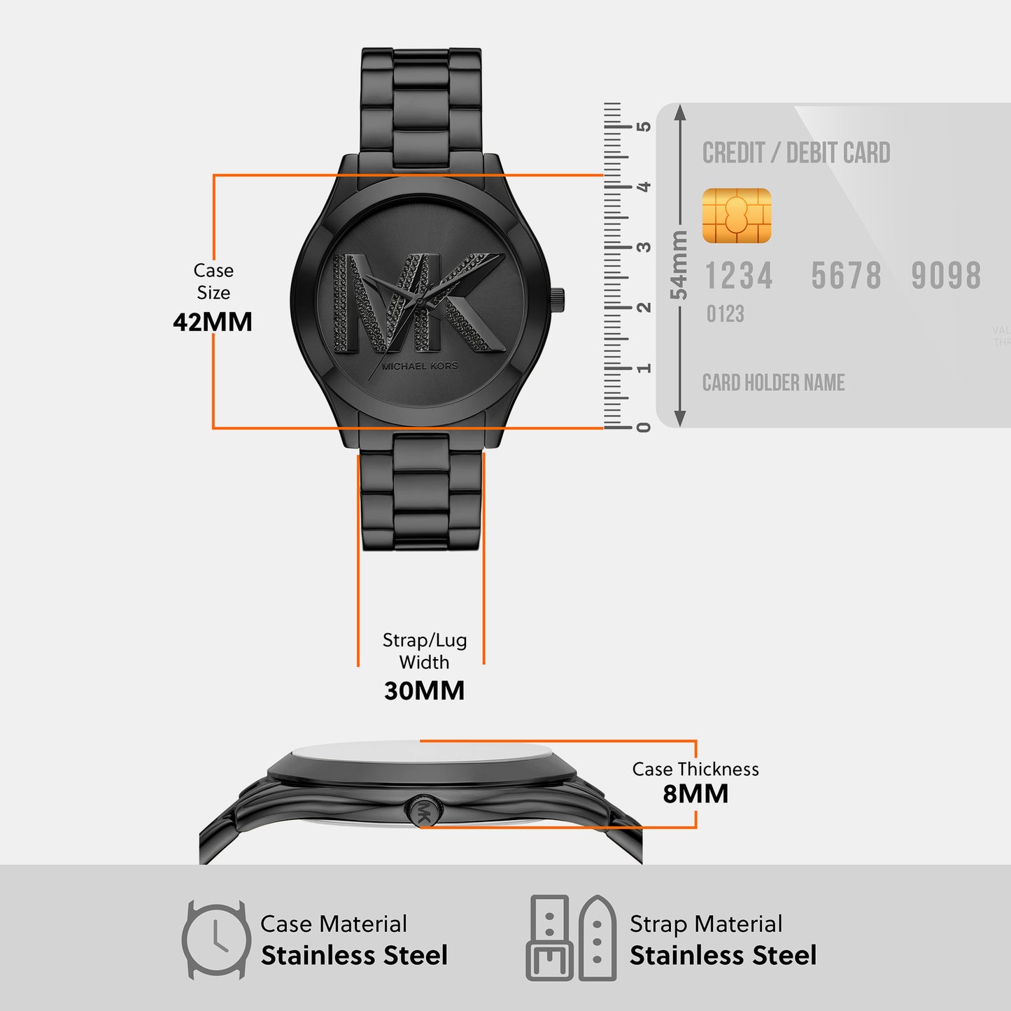 Female Black Analog Stainless Steel Watch MK4734
