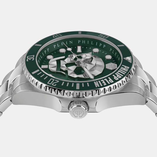 $kull Men Quartz Green Dial Analog Stainless Steel Watch PWOAA0622 Philipp Plein 44 mm Round Quartz watch
