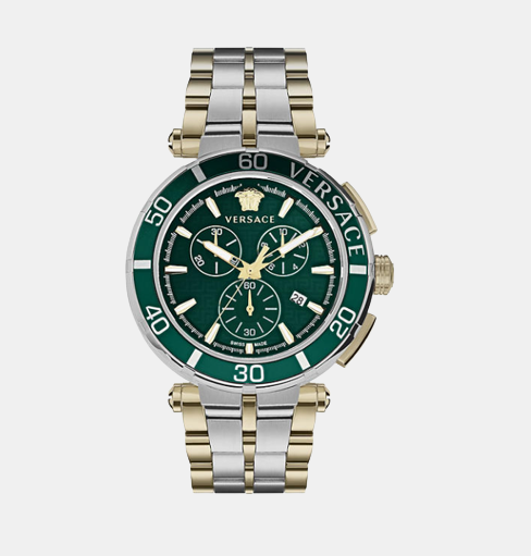 Versace Men Quartz Green Dial Chronograph Stainless Steel Watch