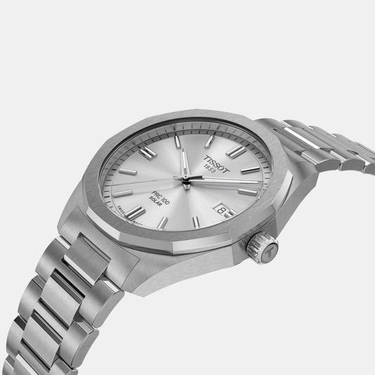 PRC 100 Solar Unisex Silver Dial Analog Stainless Steel Watch T1514221103100 PRC 100 Solar Unisex Silver Dial Analog Stainless Steel Watch T1514221103100