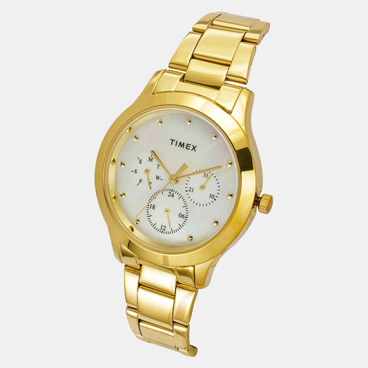 Women Quartz Mother Of Pearl Dial Multi-Function Stainless Steel Watch TW000Q818-EX Timex 37 mm Round Quartz watch