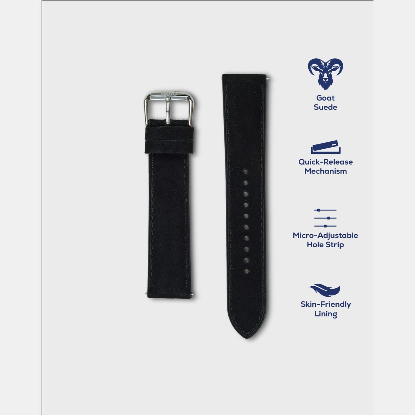 Men Suede Leather Strap GRACE IN SUEDE- WINTER NIGHT 22 MM