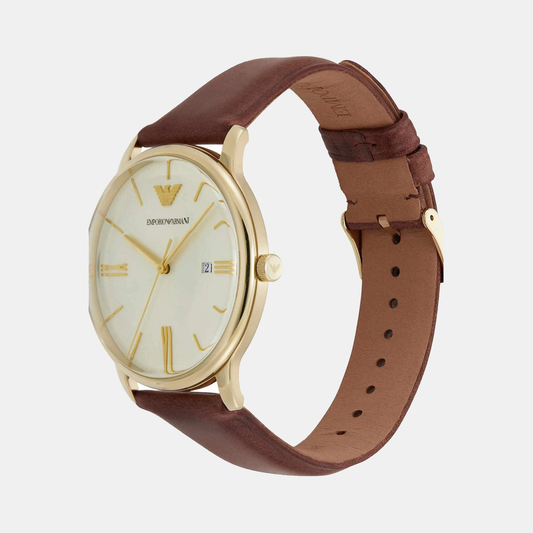 Minimalist Men Quartz Cream Dial Analog Leather Watch AR11610 Emporio Armani 42 mm Round Quartz watch