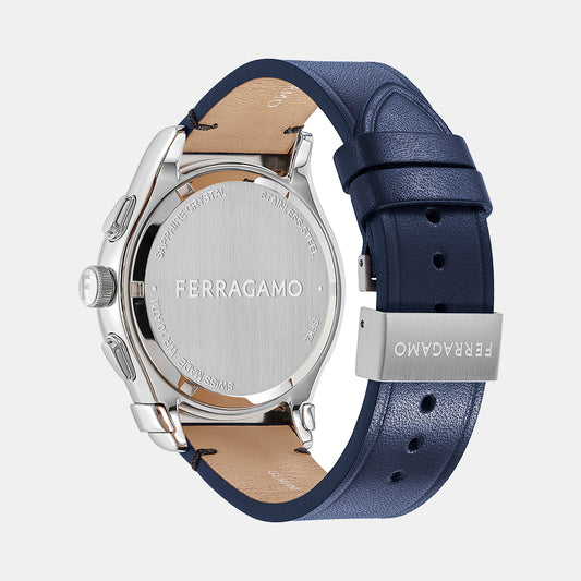 Kz-1927 Chrono 42Mm-Fw Men Quartz Blue Dial Chronograph Leather Watch SFKZ00223 Ferragamo 42 mm Round Quartz watch
