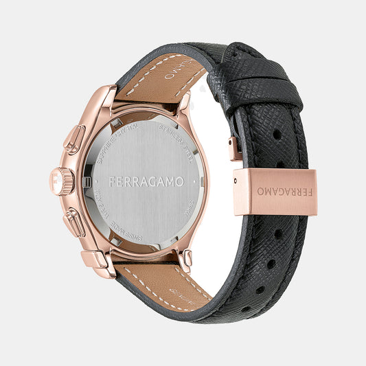 Kw-1927 Chrono Lady 38Mm- Unisex Quartz Black Dial Chronograph Leather Watch SFKW00123 Ferragamo 38 mm Round Quartz watch
