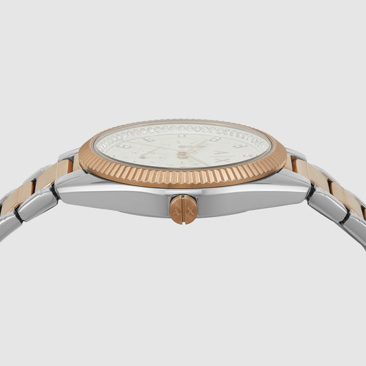 Lady Giacomo Women Quartz Cream Dial Multi-Function Stainless Steel Watch AX5662 Armani Exchange 38 mm Round Quartz watch