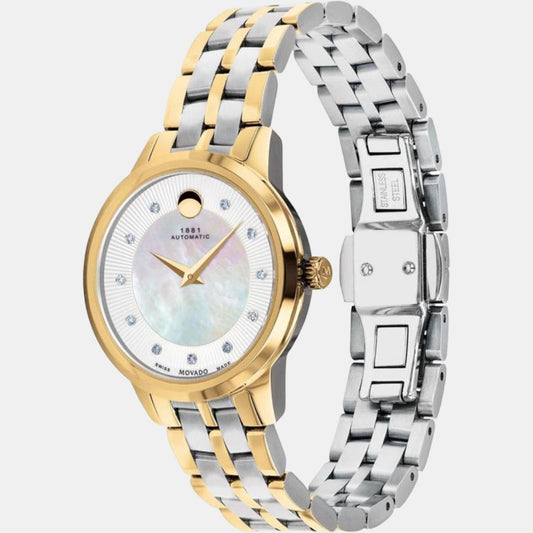 1881 Automatic Women Automatic White Dial Analog Stainless Steel Watch 0607489M Movado 30 mm Round Automatic watch