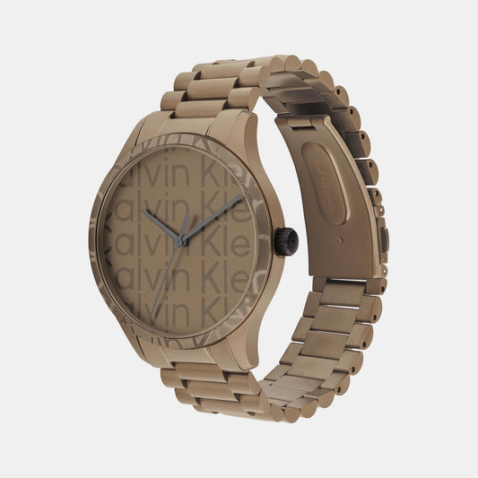 Iconic Unisex Quartz Khaki Dial Analog Stainless Steel Watch 25200343 Calvin Klein 42 mm Round Quartz watch