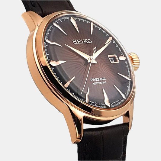 Presage Men Automatic Brown Dial Analog Leather Watch SRPB46J1 Seiko 41 mm Round Automatic watch