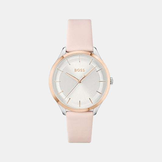 Female Silver Analog Leather Watch 1502643