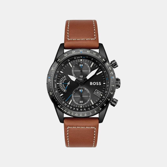 Male Black Leather Chronograph Watch 1513851