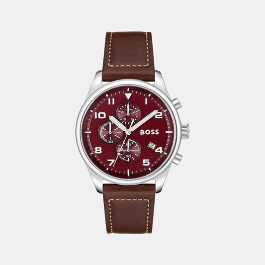 Male Brown Leather Chronograph Watch 1513988