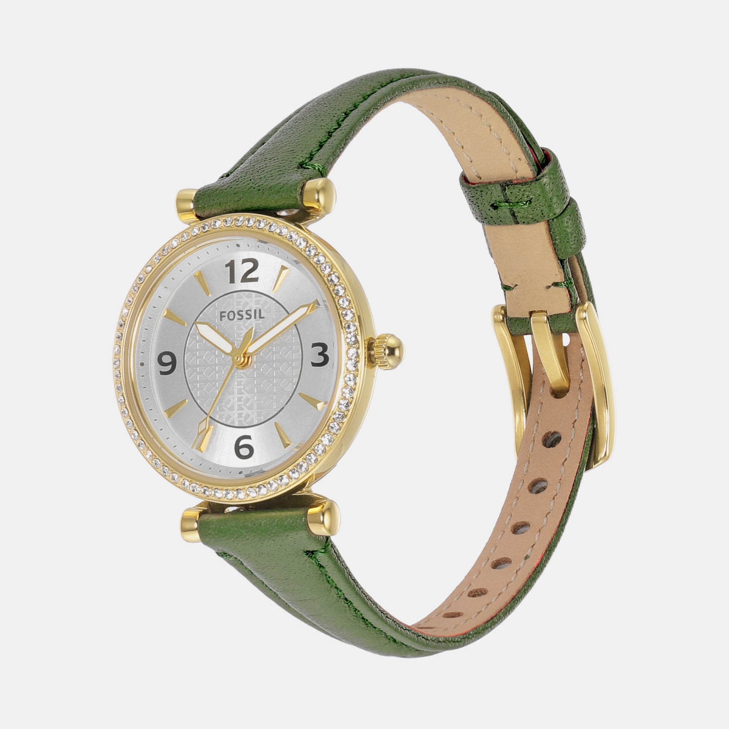 Female Carlie Three-Hand Green Leather Watch ES5298