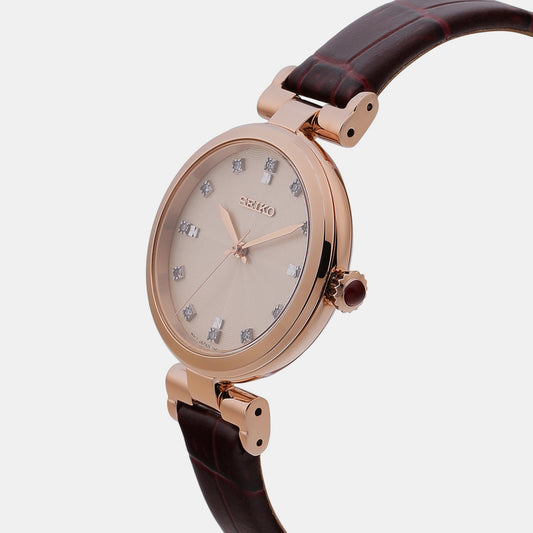 Dress Women Quartz Rose Gold Dial Analog Leather Watch SRZ548P1 Seiko 30 mm Round Quartz watch