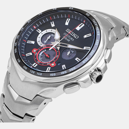 Coutura Men Solar Black Dial Chronograph Stainless Steel Watch SSC743P9 Seiko 46 mm Round Solar watch