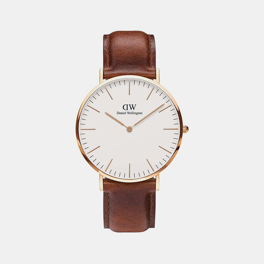 Classic Male White Analog Leather Watch DW00100006