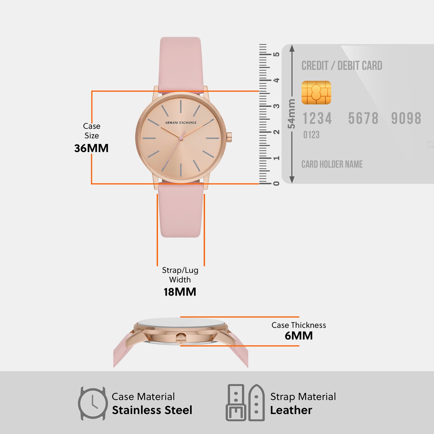 Female Rose Gold Analog Leather Watch AX7150SET