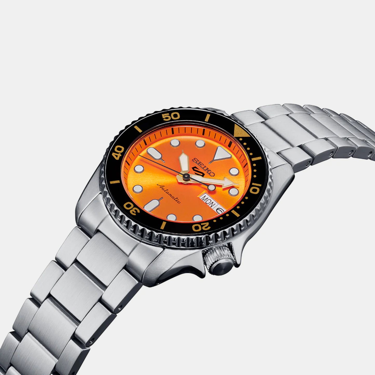 New 5 sports Male Orange Automatic Stainless steel Watch SRPK35K1