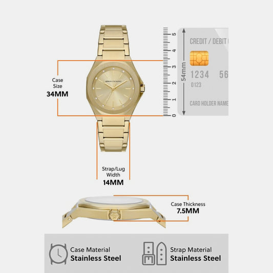 Andrea Women Quartz Gold Dial Analog Stainless Steel Watch AX4608 Armani Exchange 34 mm Round Quartz watch