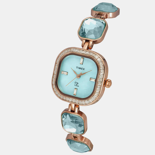 Fria Women Quartz Mother Of Pearl Dial Analog Brass Watch TWEL17100 Timex 26 mm Square Quartz watch