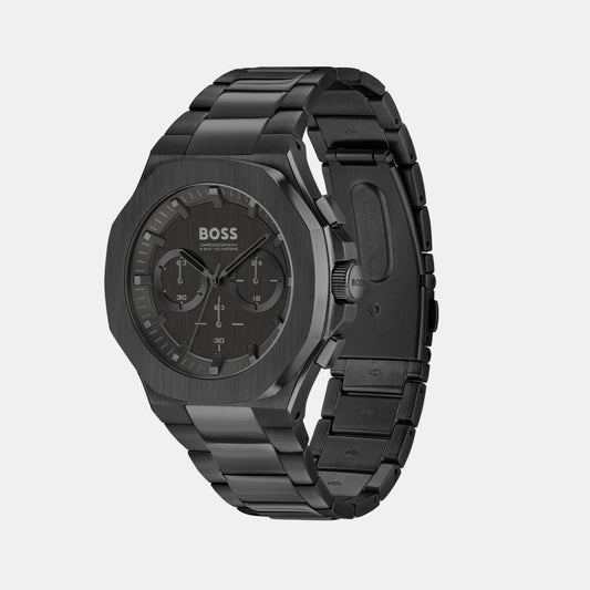 Taper Men Quartz Black Dial Chronograph Stainless Steel Watch 1514088 Boss 45 mm Tonneau Quartz watch
