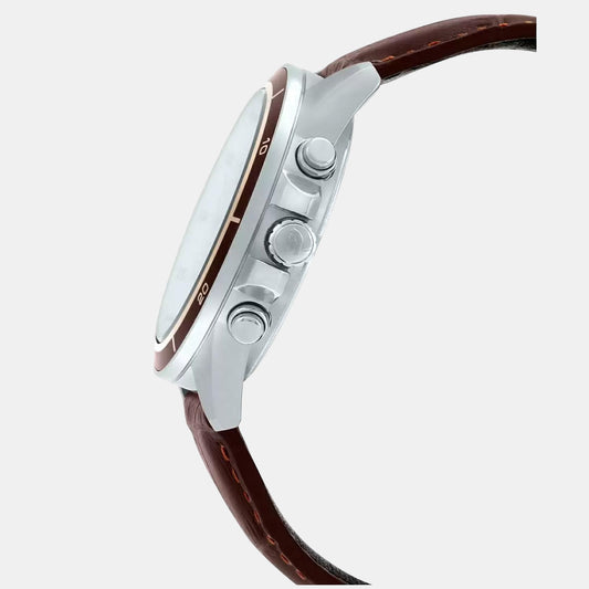 Edifice Men Quartz Beige Dial Chronograph Leather Watch EX303 Casio 43 mm Round Quartz watch