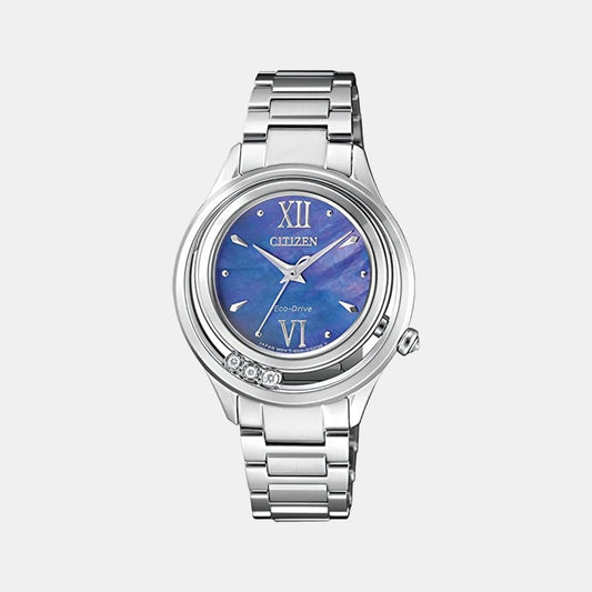 Female Blue Analog Stainless Steel Eco-Drive Watch EM0510-88N