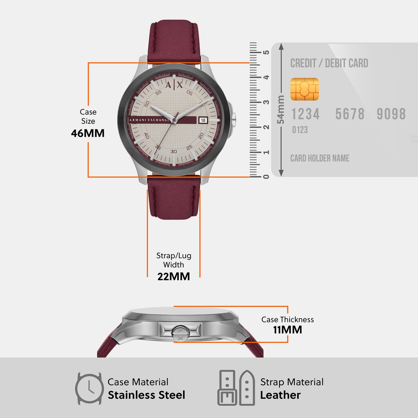 Male Grey Analog Leather Watch AX2452