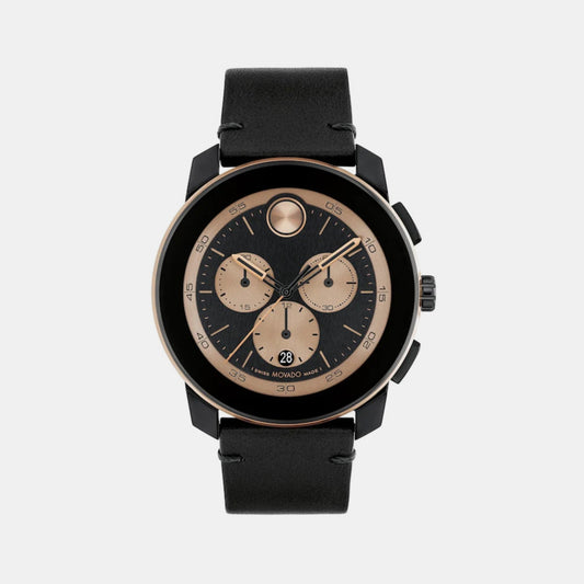 Bold Male Black Chronograph Leather Watch 3601114