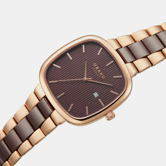 Imian Men Quartz Brown Dial Analog Ceramic Watch V282GDVNCN Obaku 34 mm Square Quartz watch