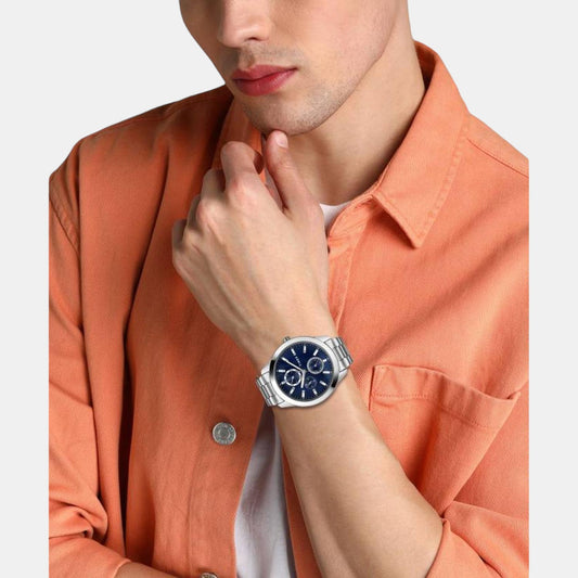 Fashion Men Quartz Blue Dial Chronograph Stainless Steel Watch TWEG18507 Timex 45 mm Round Quartz watch