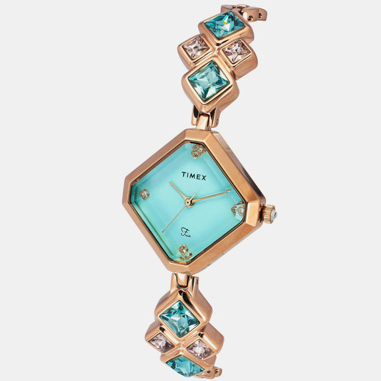 Fria Women Quartz Blue Dial Analog Brass Watch TWEL17202 Timex 28 mm Rhombus Quartz watch