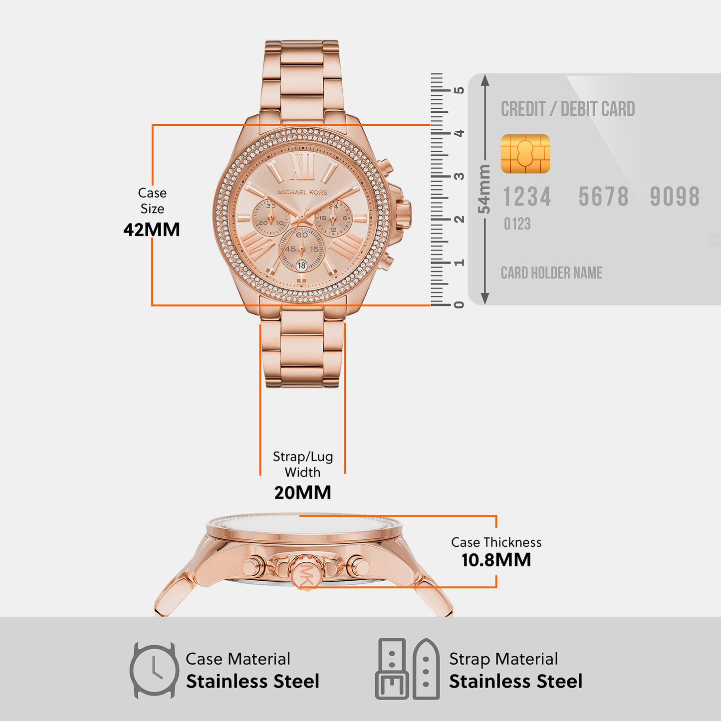 Female Rose Gold Chronograph Stainless Steel Watch MK7430