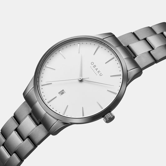 Lyng Stor Slate Men Quartz White Dial Analog Stainless Steel Watch V247XDUISU Obaku 42 mm Round Quartz watch